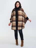 Plaid Print Collar Pockets Coat