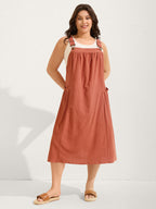 Pure Cotton Pleated Pockets Midi Dress