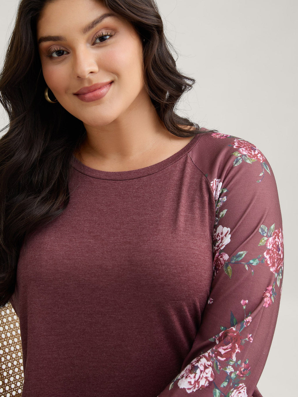 Floral Patchwork Crew Neck Raglan Sleeve T-shirt