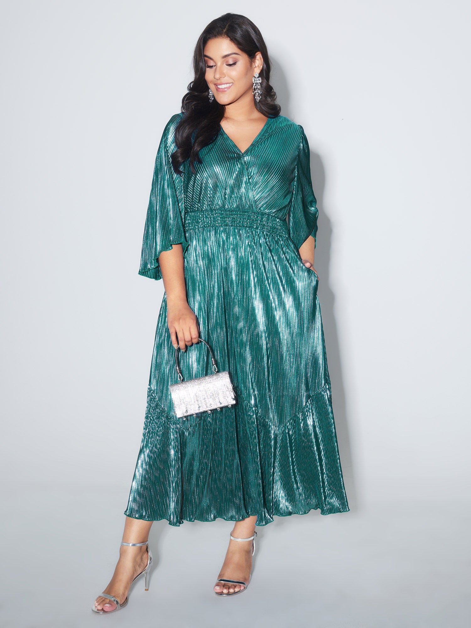 Shimmery Gold Stamped Textured Midi Dress