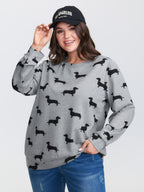 Puppy Print Round Neck Sweatshirt