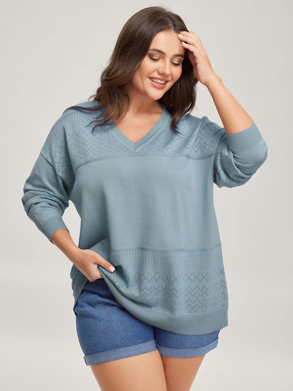 Supersoft Textured Eyelet Trim Pullover
