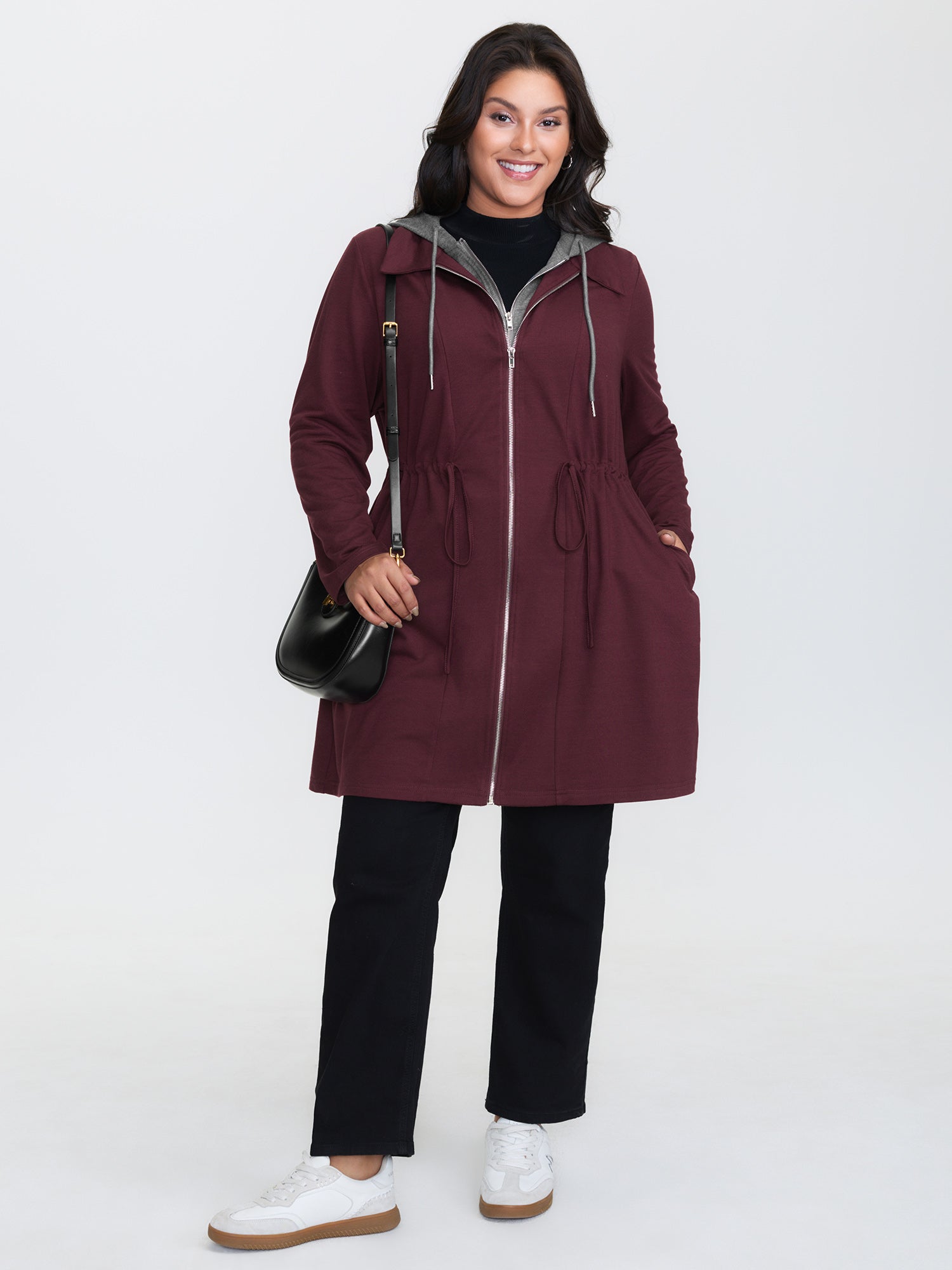 Stretchy Color Contrast Hooded Coat