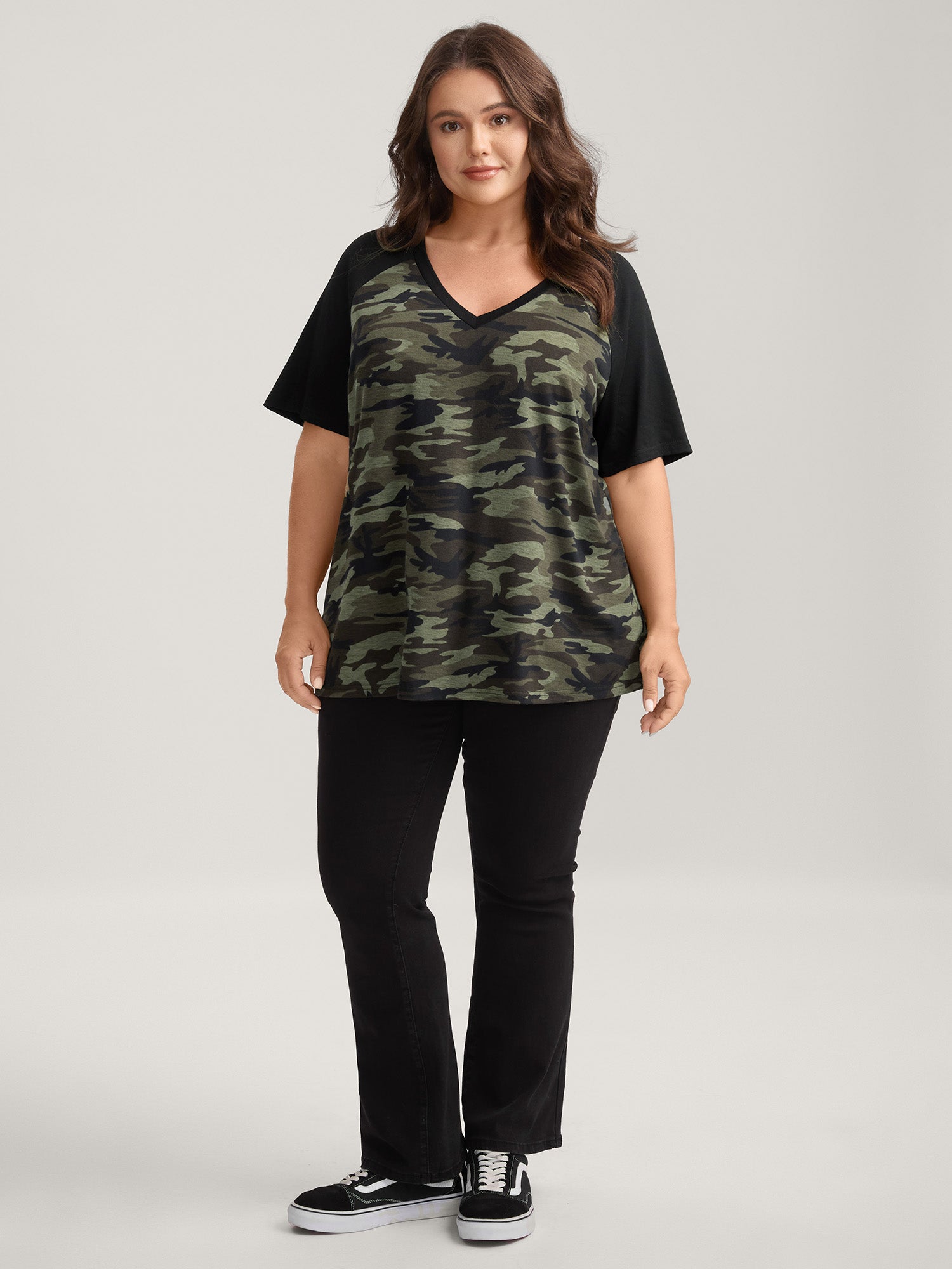 Camouflage Print Raglan Sleeve T-Shirt