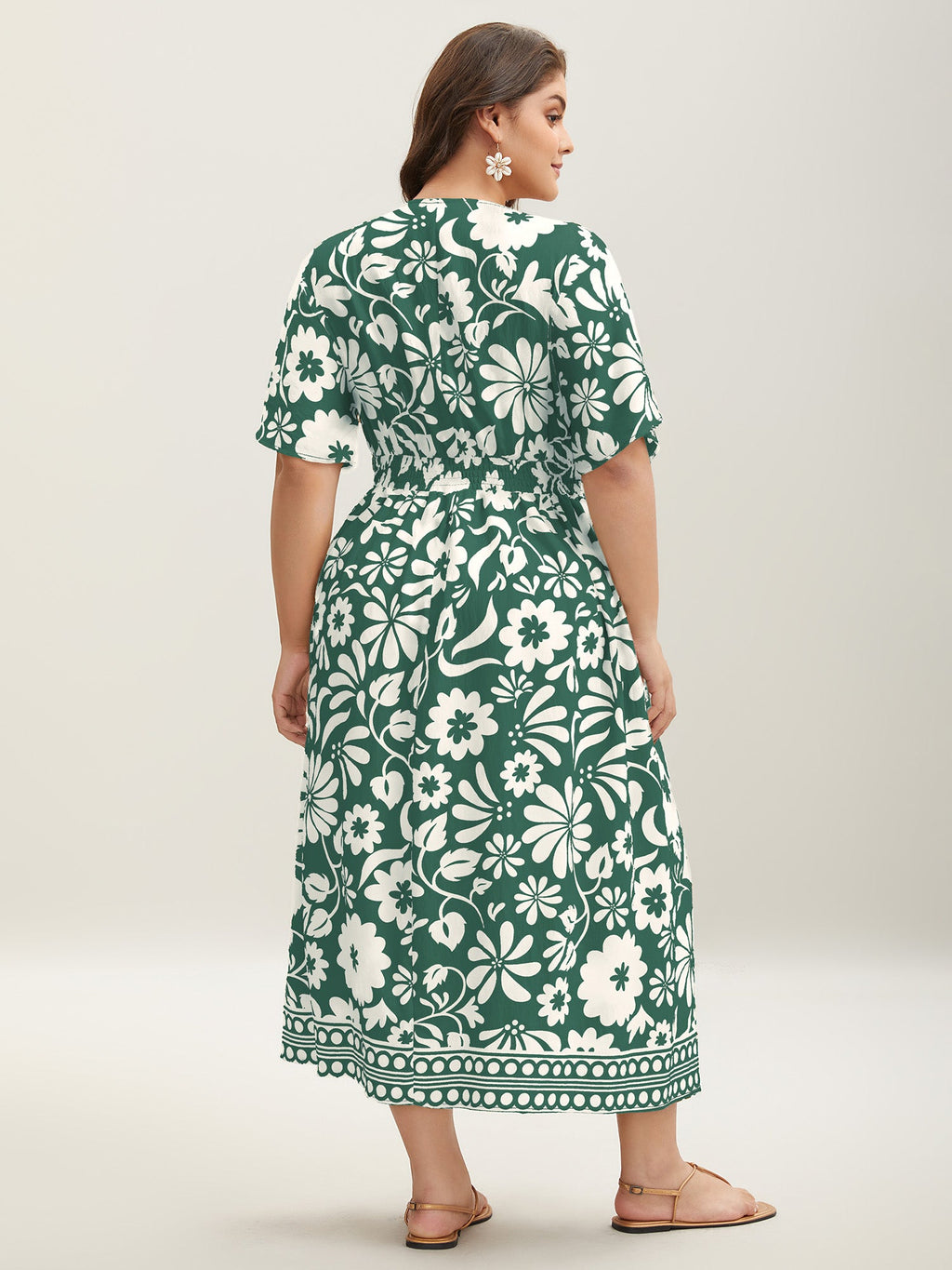 Large Floral Print Pockets Midi Dress