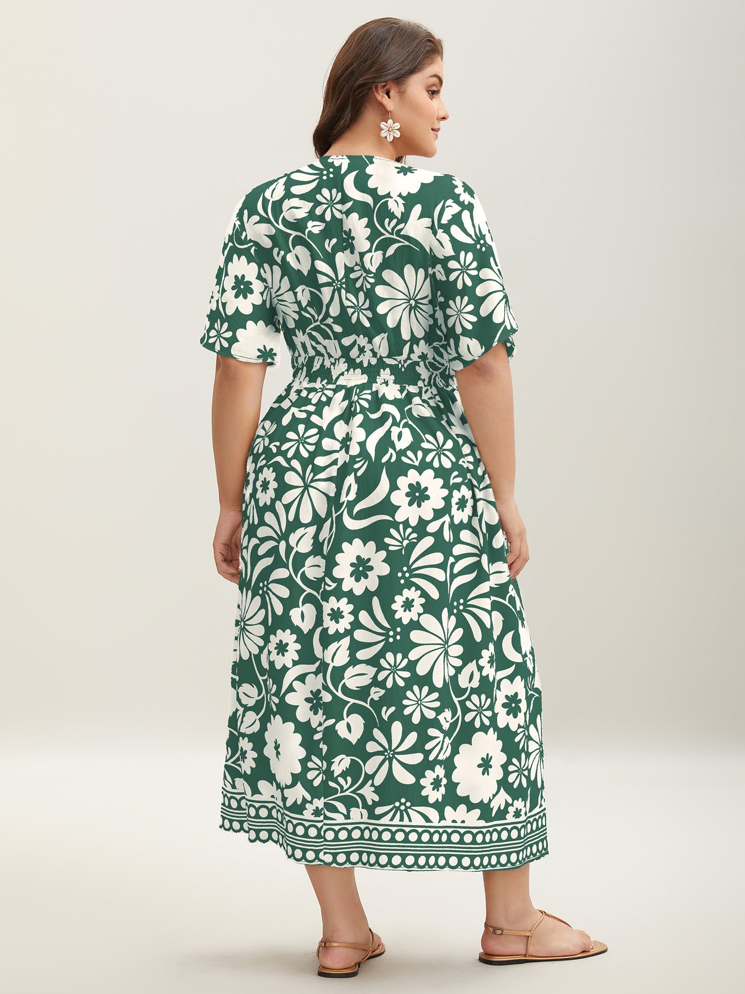 Large Floral Print Pockets Midi Dress