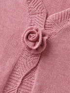 Supersoft Textured Floral Button Ruffled Hem Knit Cardigan