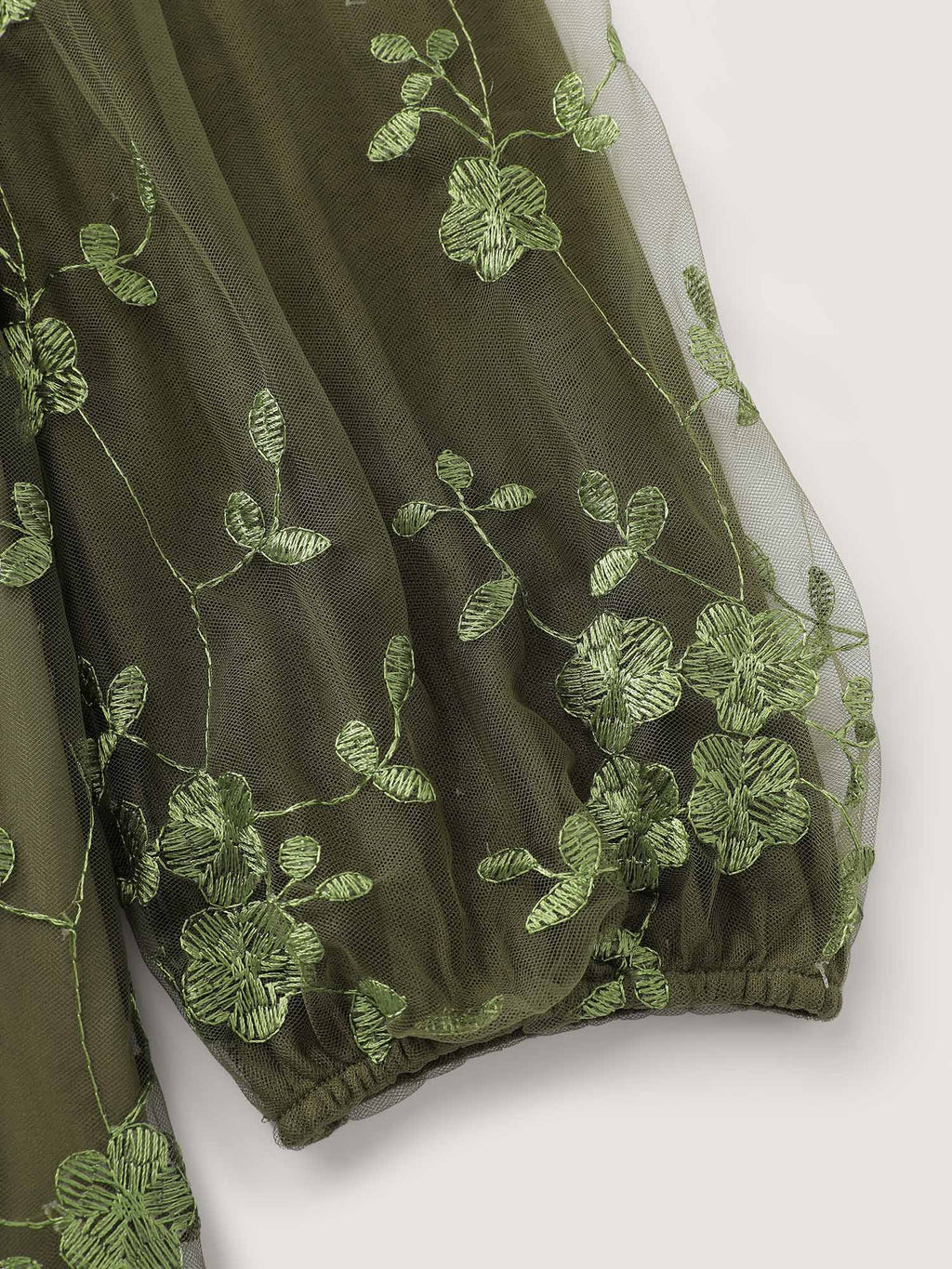 Floral Embroidered Shirred Lined Midi Dress