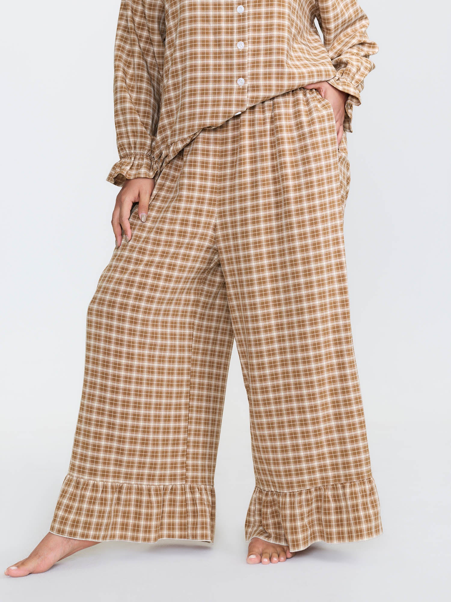 Gingham Ruffled Hem Loungewear Set