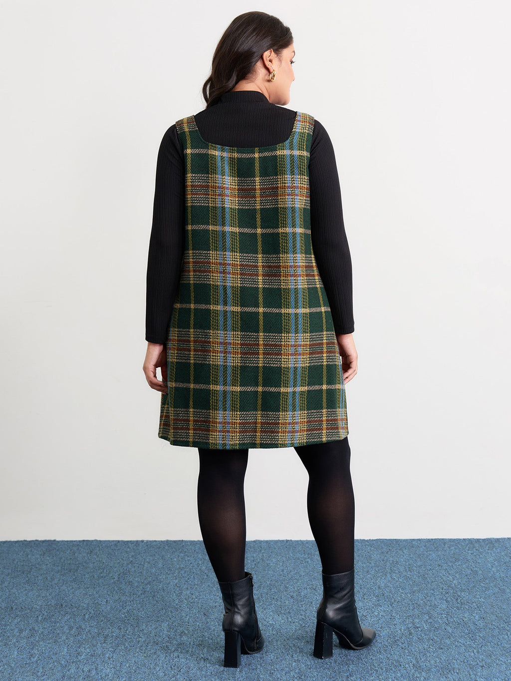 Plaid Pattern Slant Pockets Knee Dress