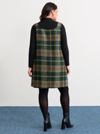 Plaid Pattern Slant Pockets Knee Dress