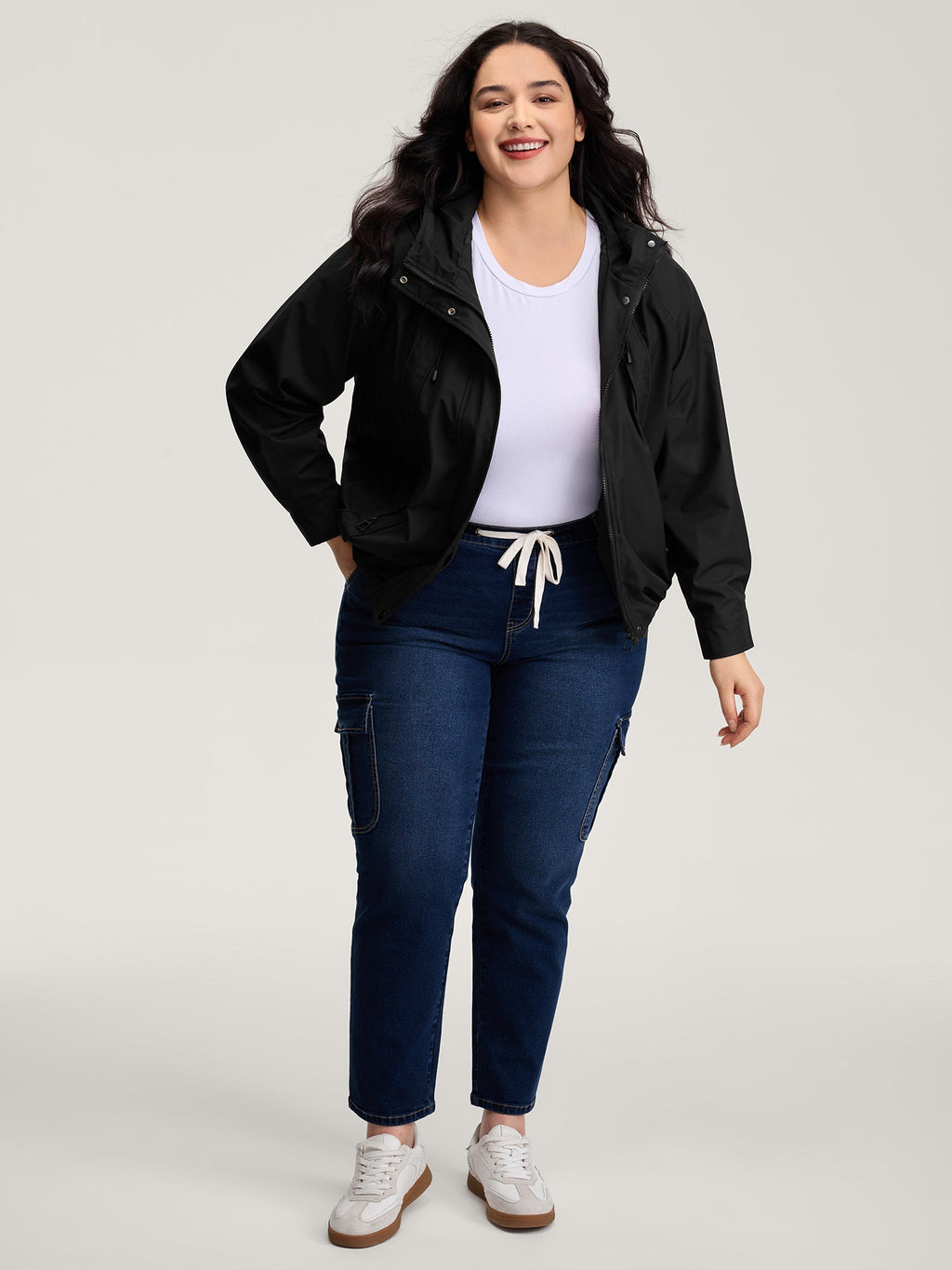 Pockets Zipper-Front Hooded Bomber Jacket