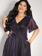 Shimmery Lined Shirred Waist Pockets Maxi Dress