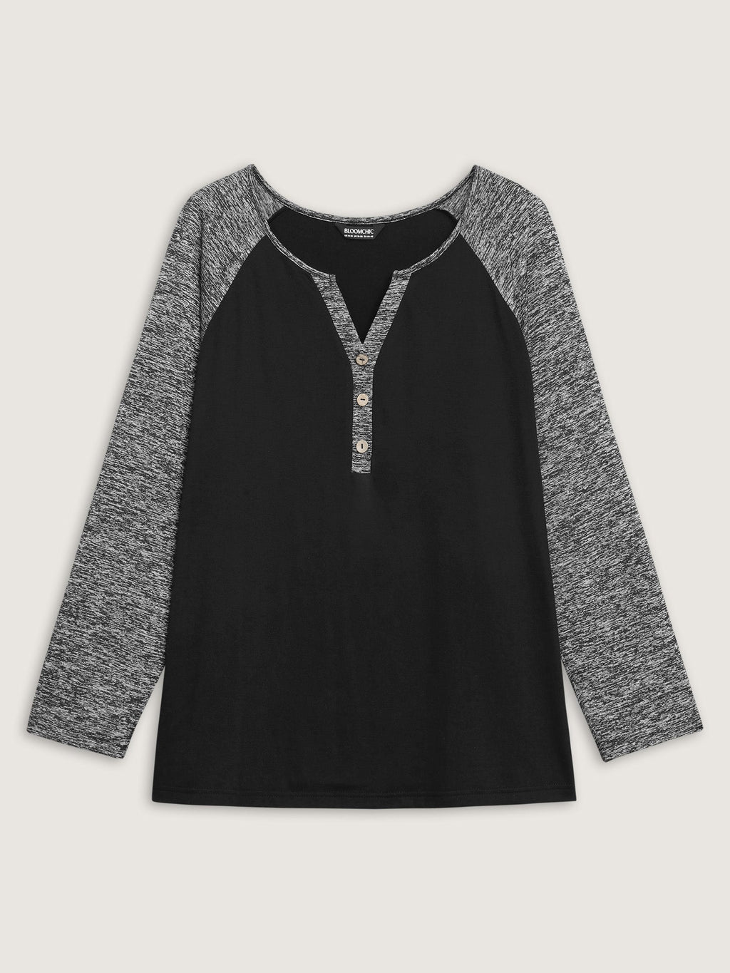 Heather Patchwork Button Detail Stretchy T-Shirt