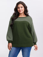 Stripe Boat Neck Balloon Sleeve Pullover