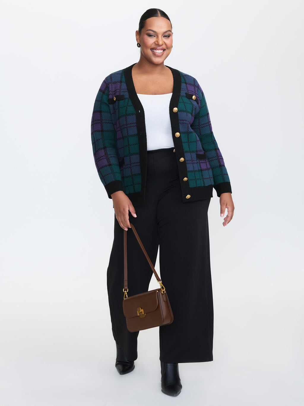 Supersoft Grid Pattern Metal Buckle Knit Cardigan