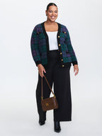 Supersoft Grid Pattern Metal Buckle Knit Cardigan