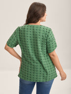 Textured Color Contrast Petal Sleeve Blouse