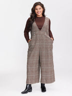 Plaid Button Detail V-Neck Jumpsuit