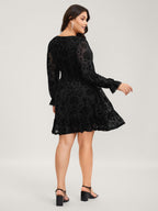 Textured Floral Shirred Waist Knee-Length Dress