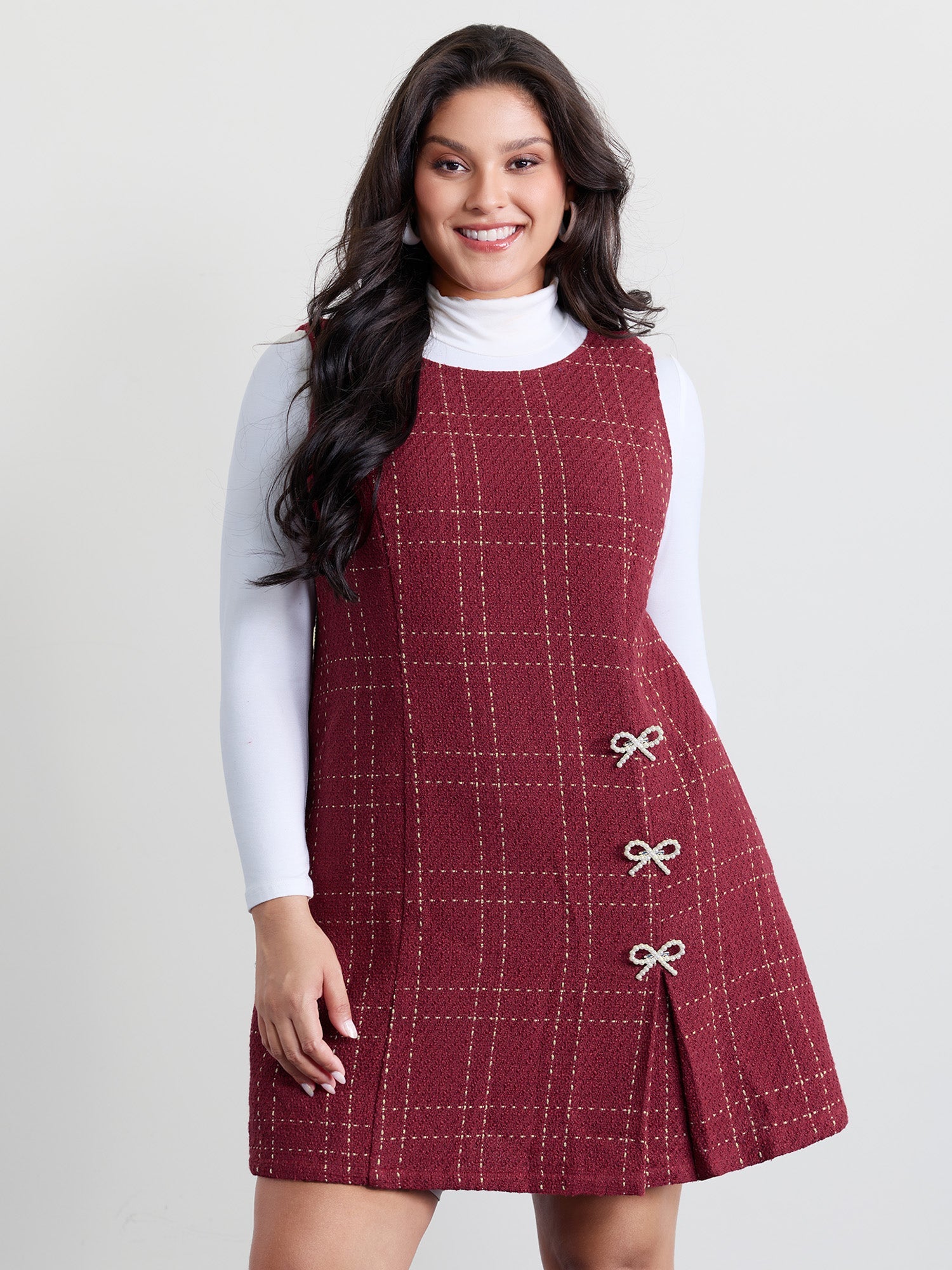 Tweed Metal Bows Knee-Length Dress