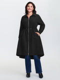 Drawstring Pockets Zipper Long Coat