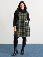Plaid Pattern Slant Pockets Knee Dress