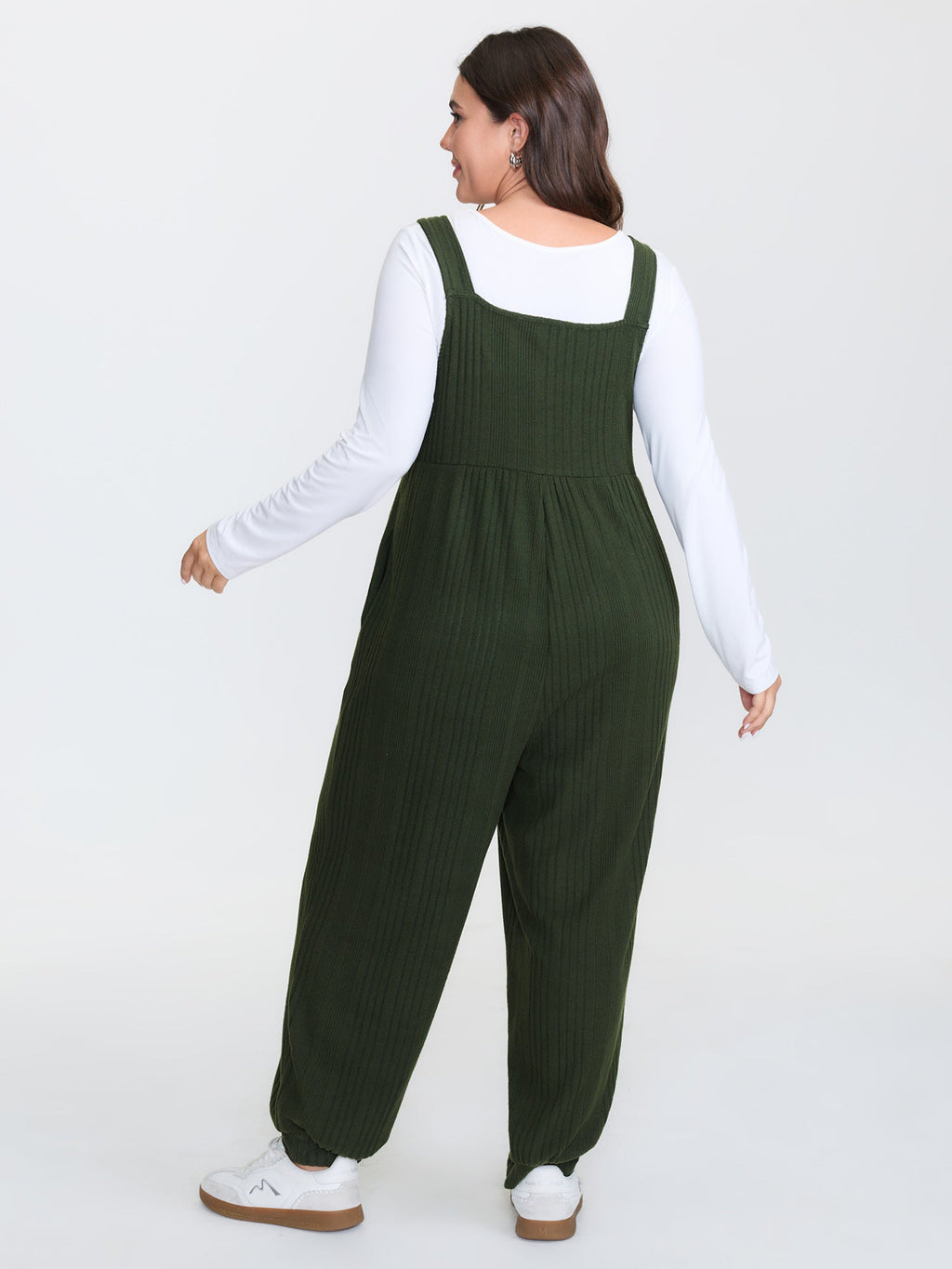 Ribbed Pockets Overall Straps Jumpsuit