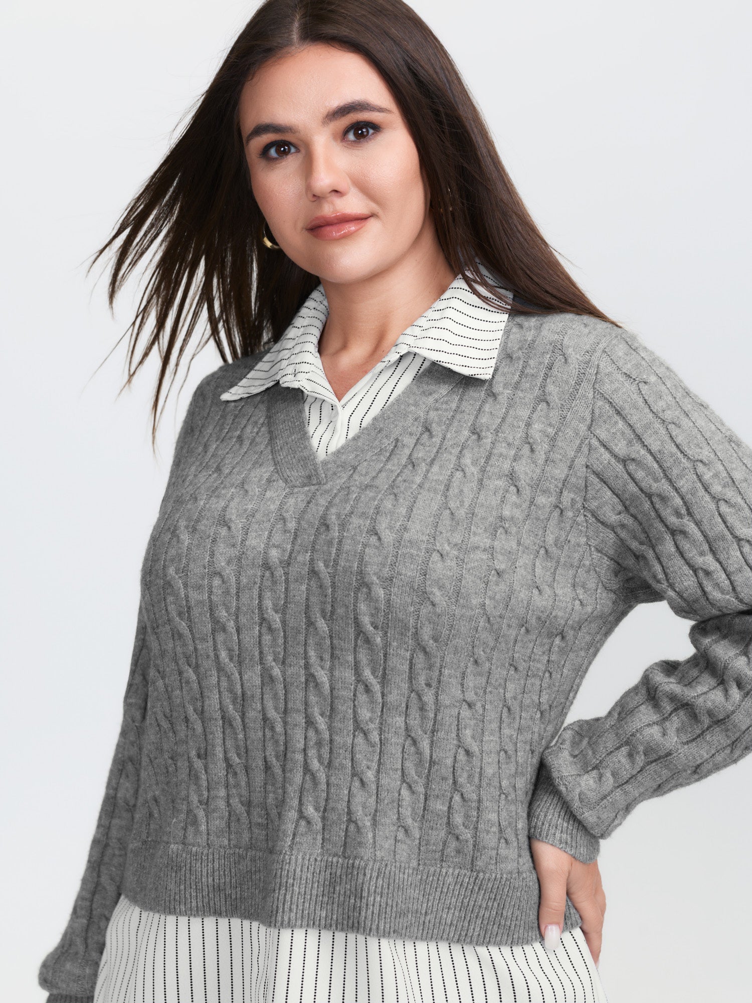 Layered Cable Stitch Ribbed Pullover