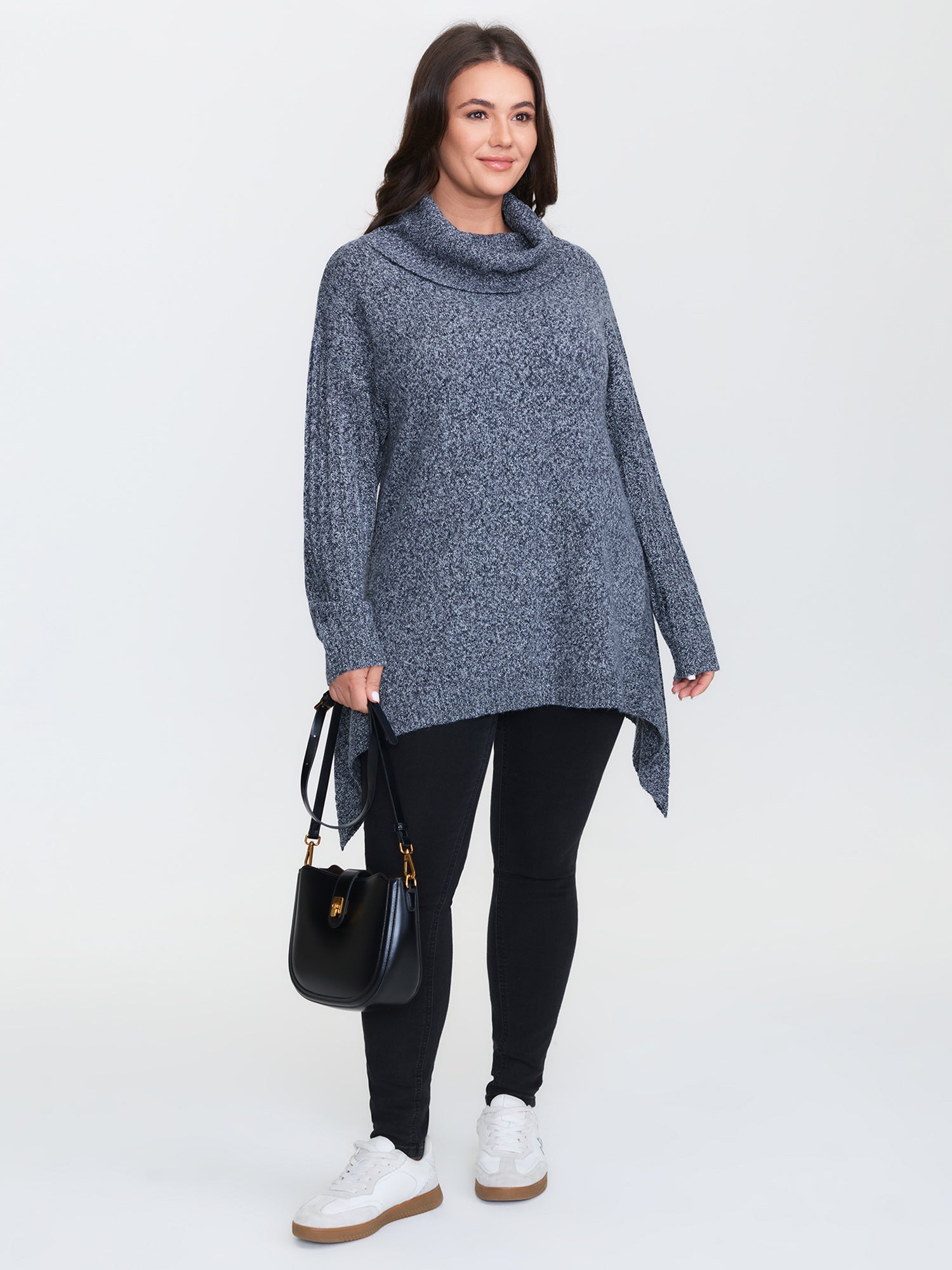 Stacked Turtleneck High-Low Hem Pullover
