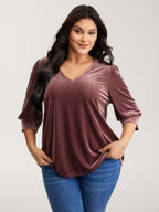 Velvet Textured Drape V-Neck Top