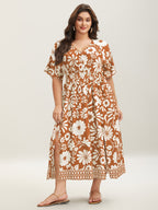 Large Floral Print Pockets Midi Dress