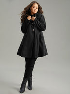 Plain Button Up Pocket Asymmetrical Lapel Collar Coat