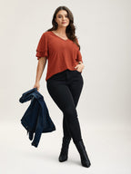 Jacquard Textured Lotus Leaf Sleeve Top