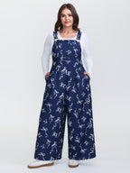 Bow-Tie Print Adjustable Overall Straps Jumpsuit