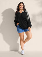 Stretchy Plaid Sleeve Split Neck T-Shirt