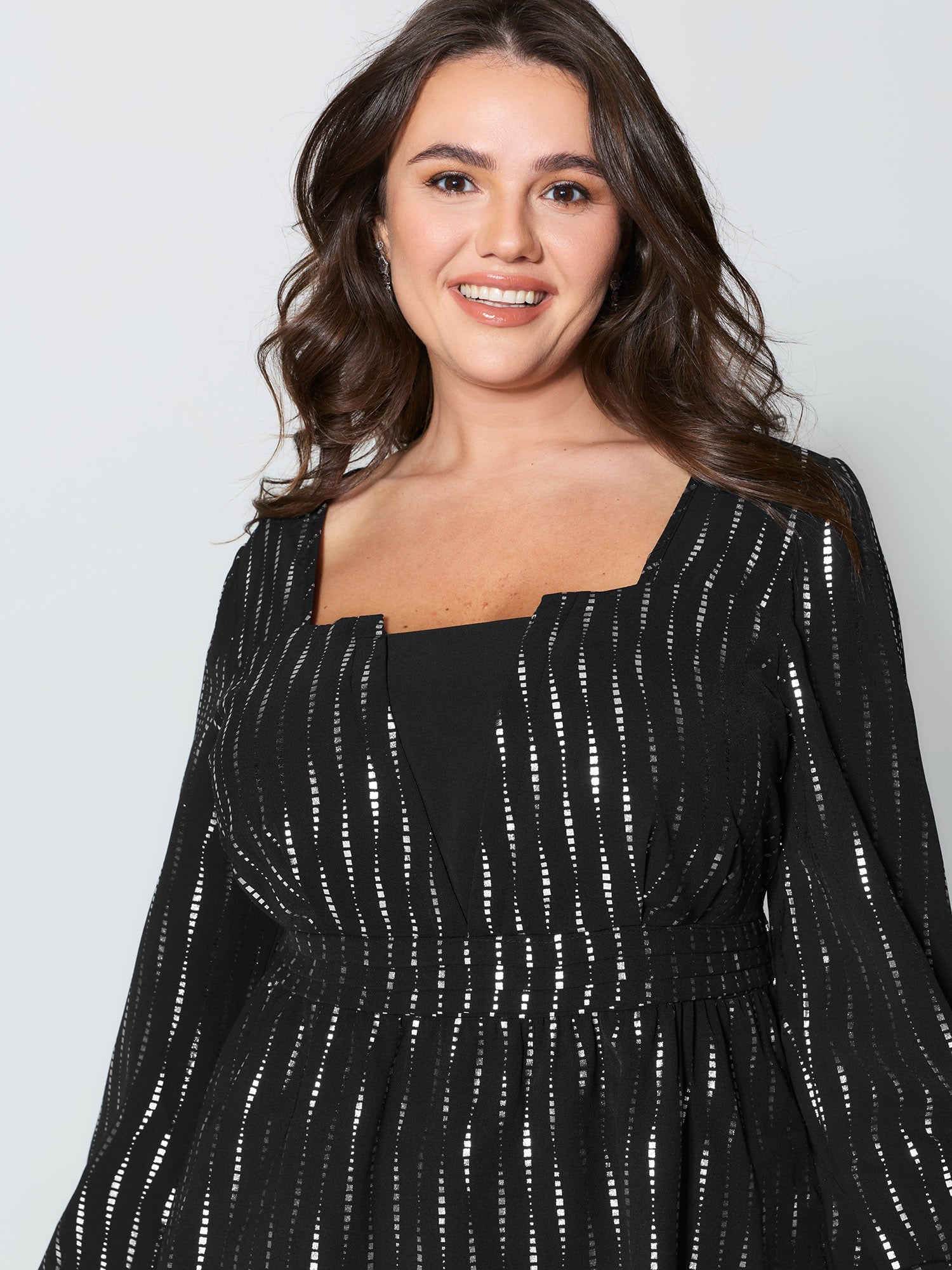 Shimmery Sequin Cinched-Waist Blouse