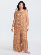 Leopard Print Sleeveless Button Front Lounge jumpsuit