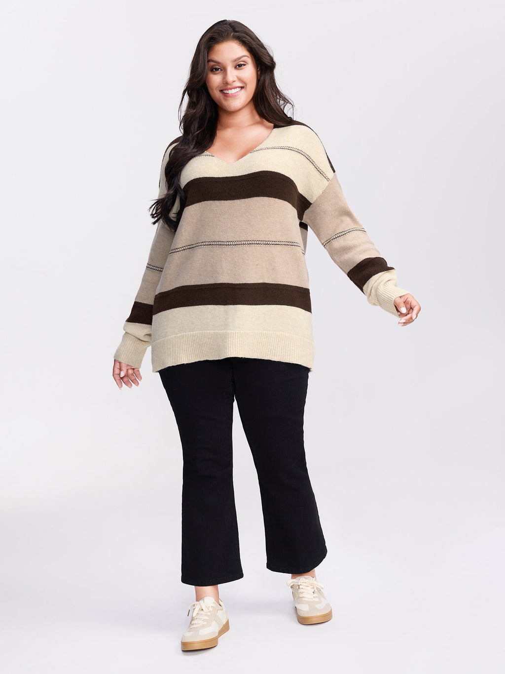 Striped Print Color Contrast Pullover