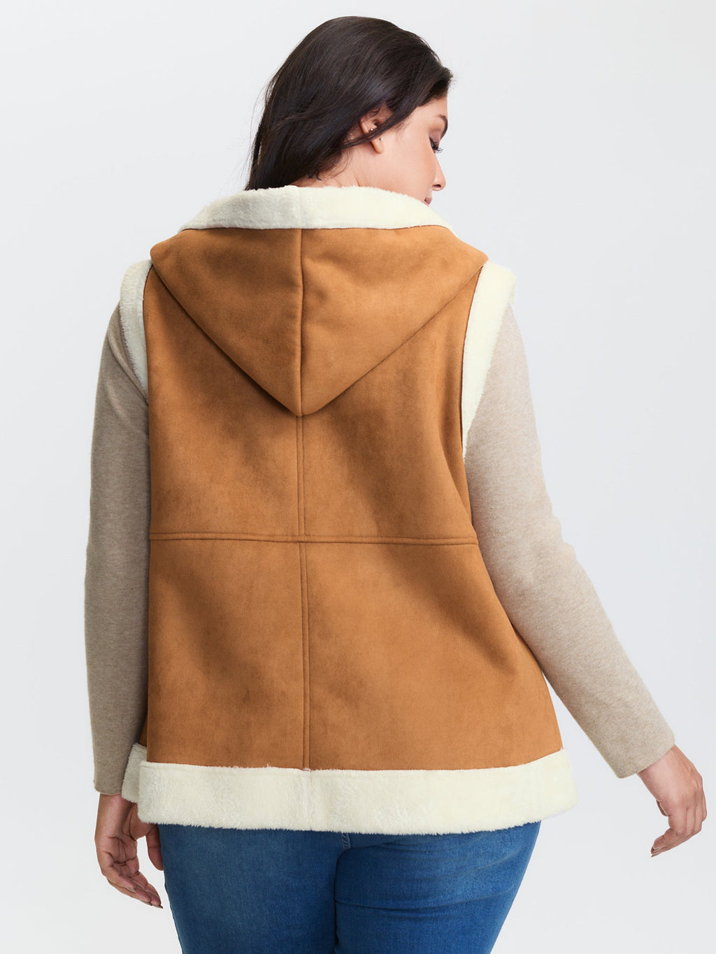 Suede Fluffy Zipper Hooded Vest Coat