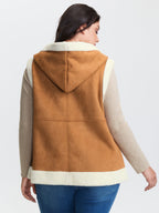 Suede Fluffy Zipper Hooded Vest Coat