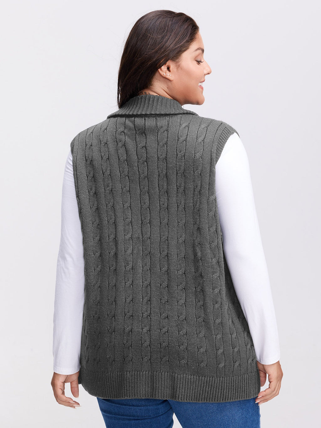 Cable Zipper Sleeveless Knit Cardigan