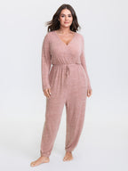Elastic Waist Overlap Collar Lounge Jumpsuit