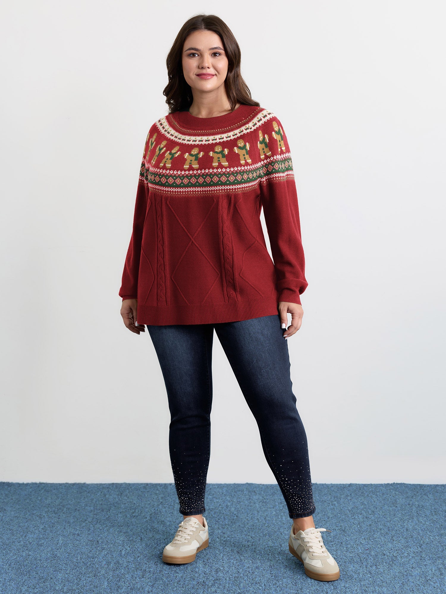 Gingerbread Fair-Isle Contrast Pullover