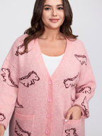 Jacquard Dinosaur Print Knit Cardigan