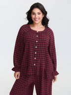 Gingham Ruffled Hem Loungewear Set
