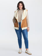 Suede Fluffy Zipper Hooded Vest Coat