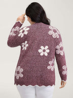 Floral Pattern Open-Front Knitted Cardigan