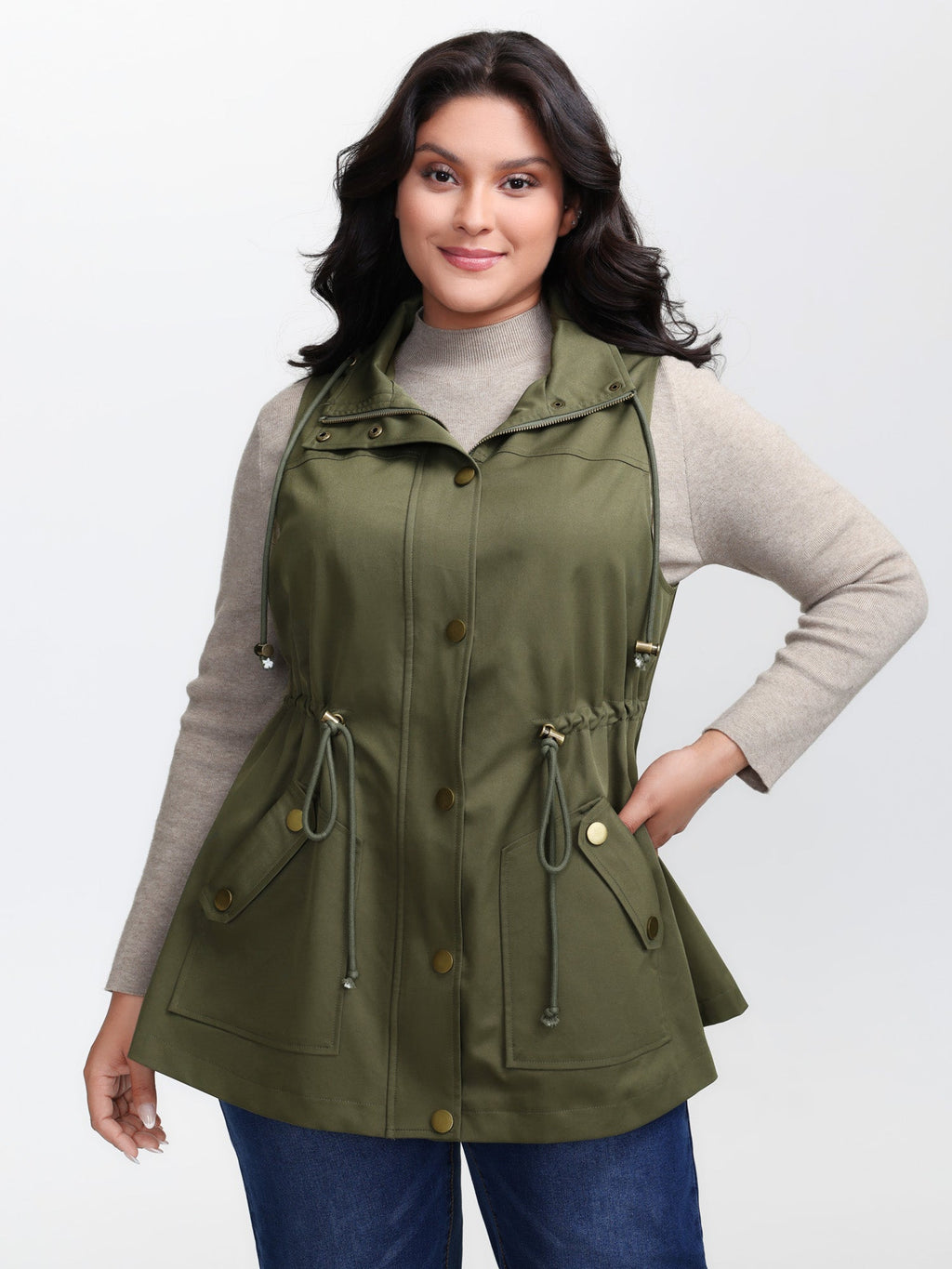 Channel-Drawstring Pockets Hooded Vest