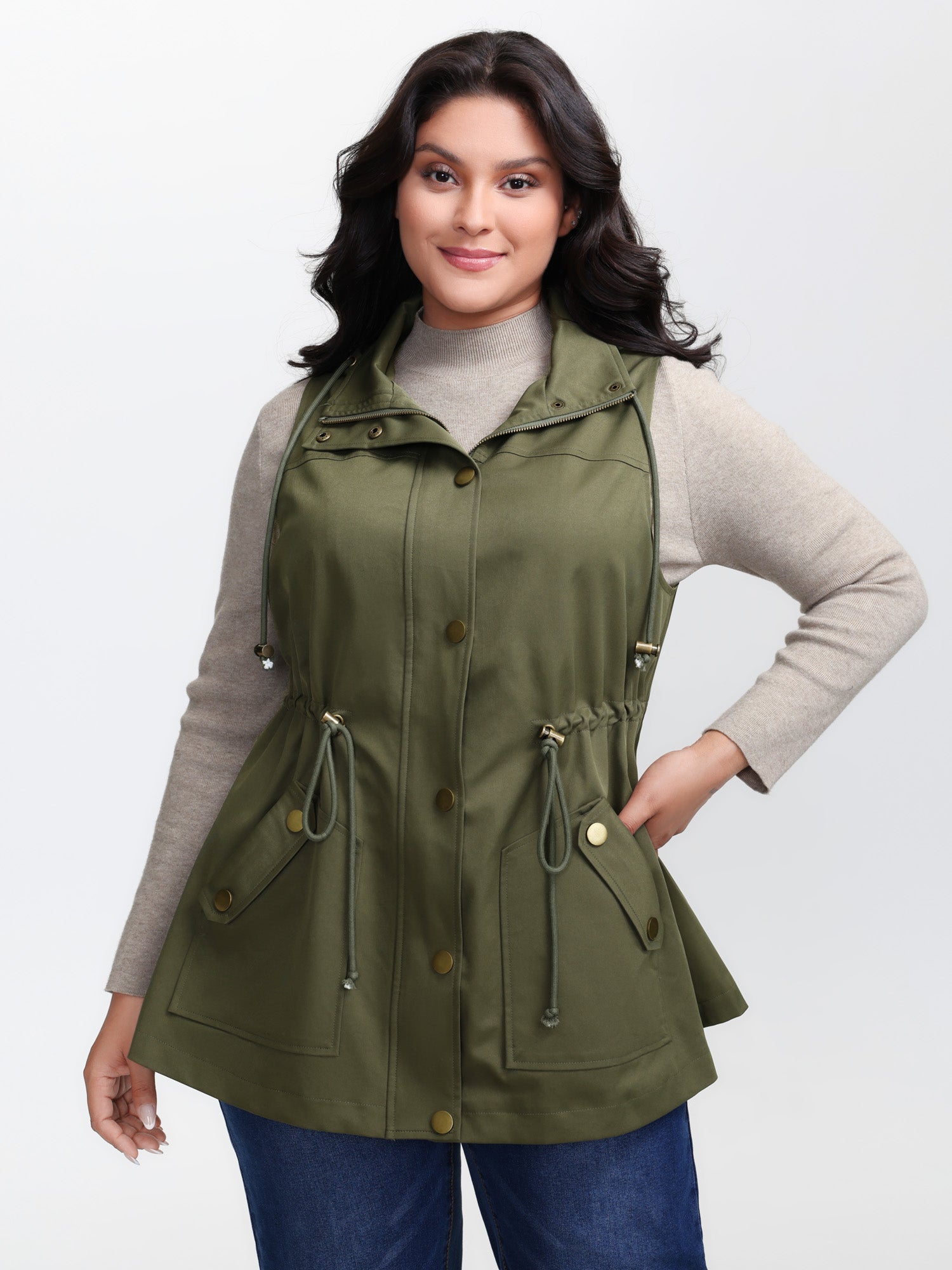 Channel-Drawstring Pockets Hooded Vest